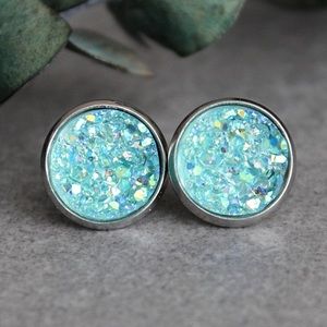 Mint Druzy Earrings, Mint Earrings, Mint Studs